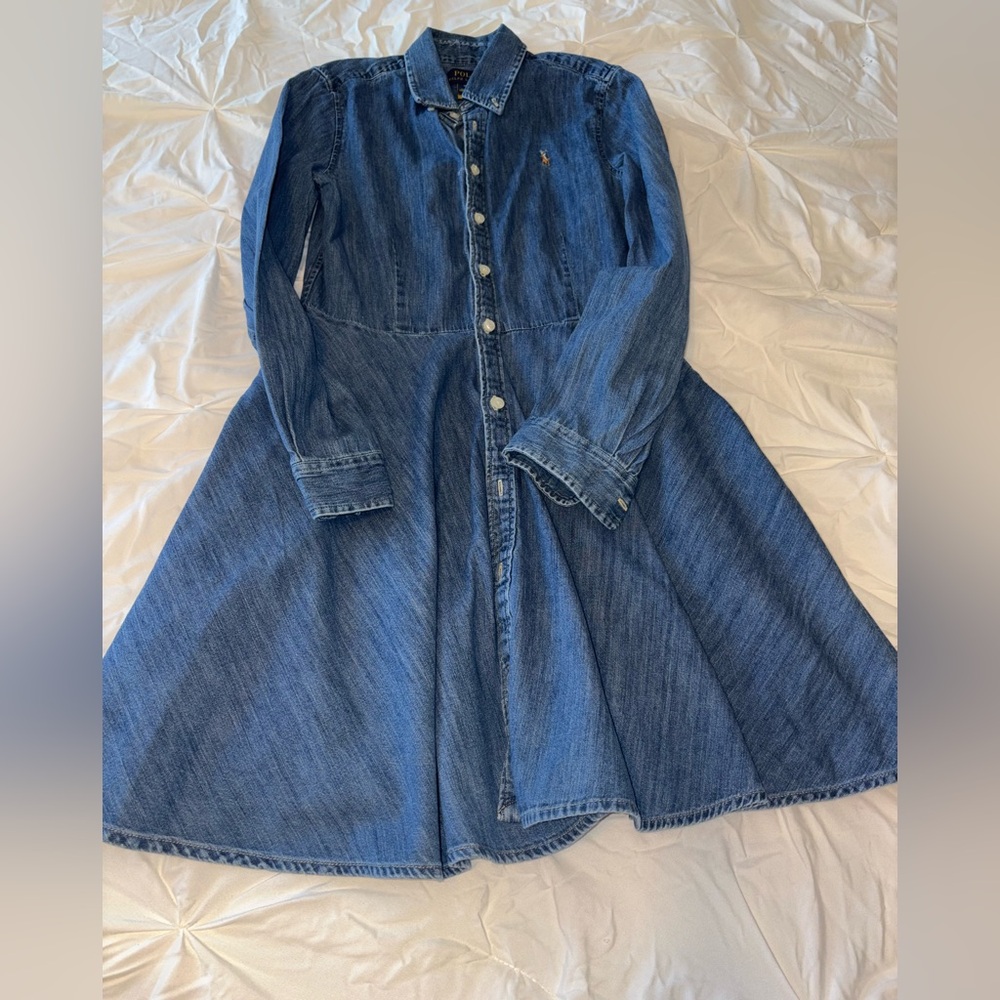 Ralph Lauren Blue Denim Button-Front Fit & Flare Dress